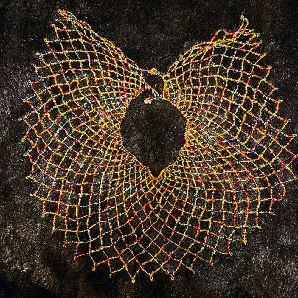 Multicolored Bead Bib Statement Necklace - image 1